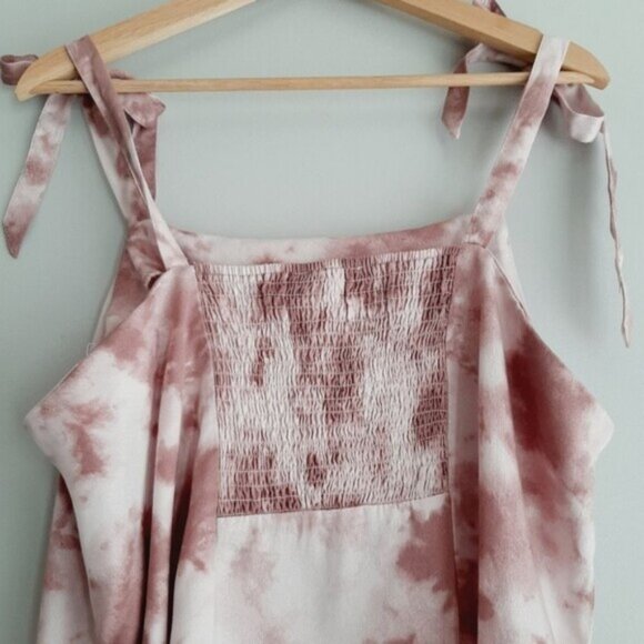 RIPZONE Tie-Dye Pink Tie Shoulder Tank Top Smocked Back Sz XL - Picture 8 of 13
